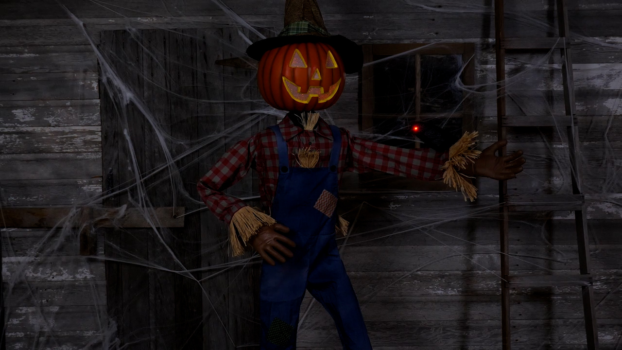 MOMR125056 Whimsical Pumpkin Scarecrow Animatronic Decoration